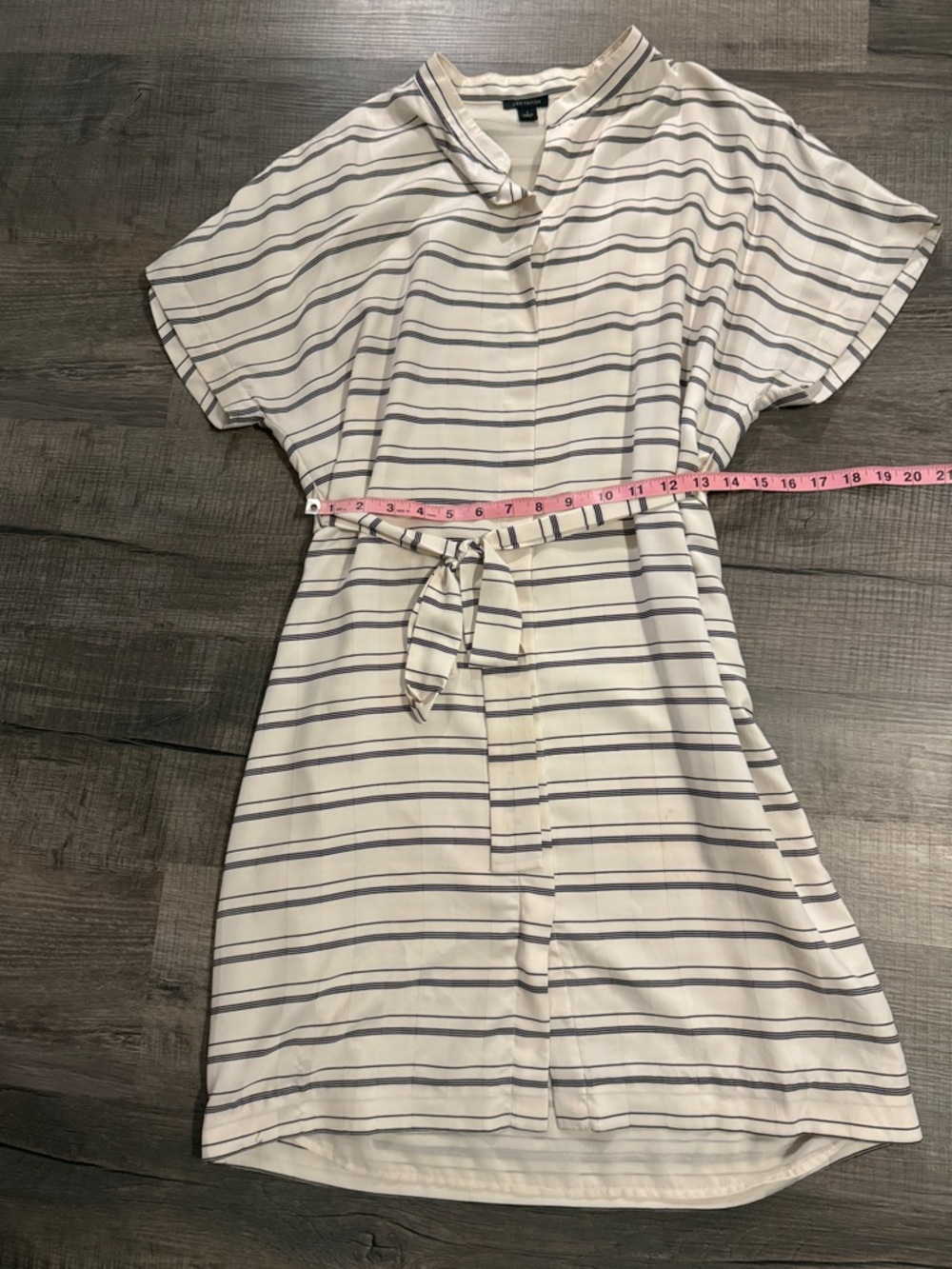 Ann Taylor White Blouse with Navy Stripes